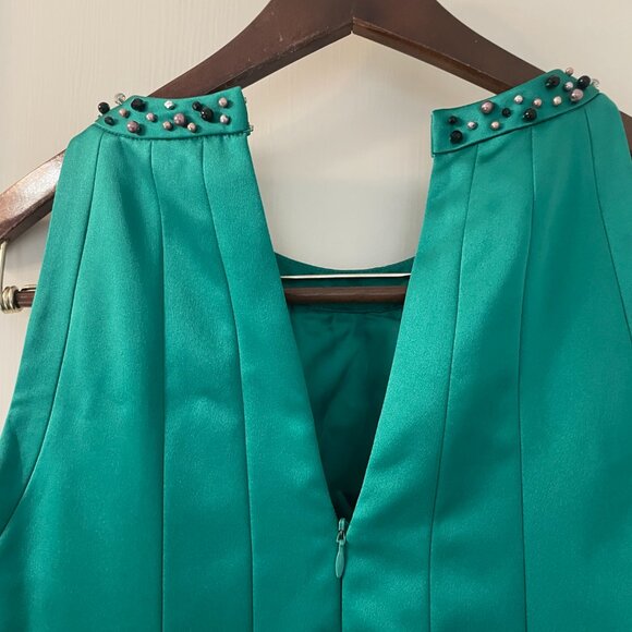 Kay Unger Green/Teal Cocktail Dress Size 8 Beaded Halter keyhole back lined - Picture 6 of 8